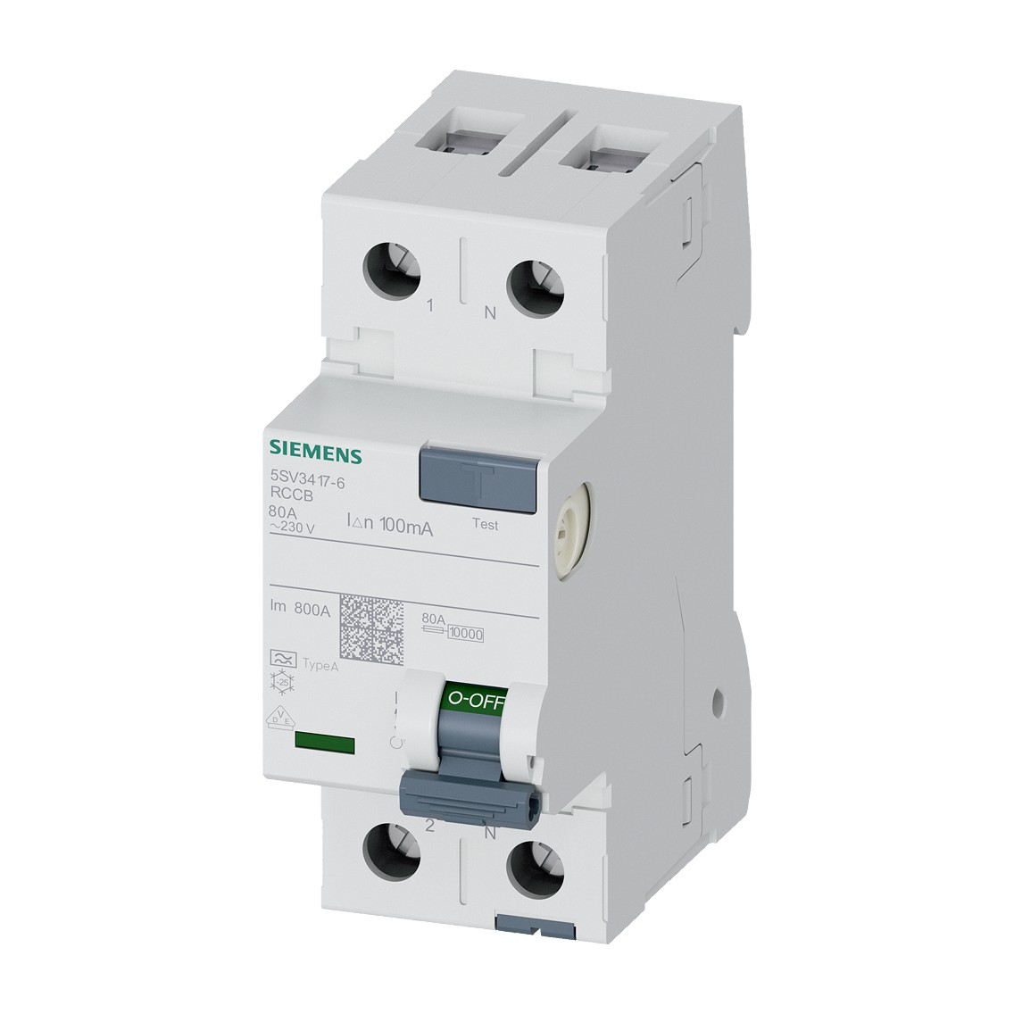 Siemens 5SV3417-6 — SENTRON 5SV RCCB/RCD 2P 80A Type A 100mA