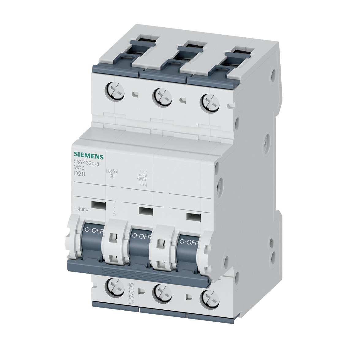 Siemens 5SY4320-8 5SY MCB 3-pole 20 A D-curve 10 kA